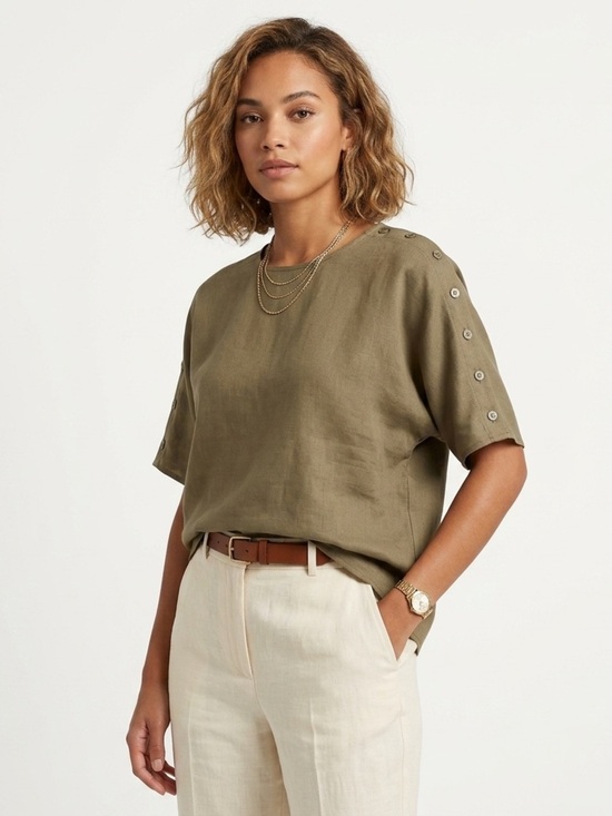 Courtney Rhodes Tops - Courtney Rhodes Vintage 100% Fuji Silk Button Top Khaki 6